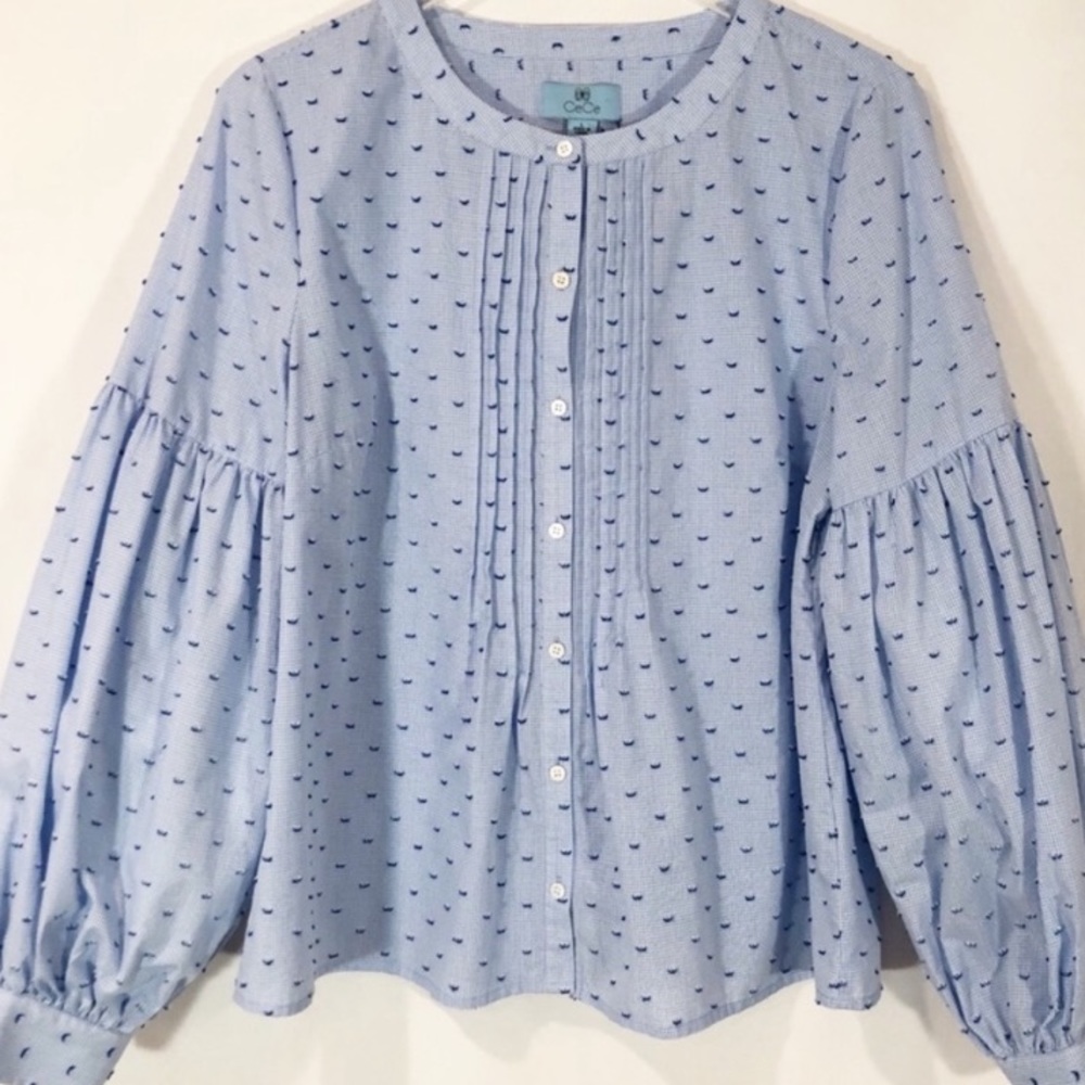 Cece Blue Bird Button Down Blouse - image 2